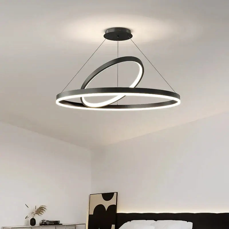 Modern black irregular ceiling chandelier with two interlocking led rings for decorbites irregular ceiling lighting