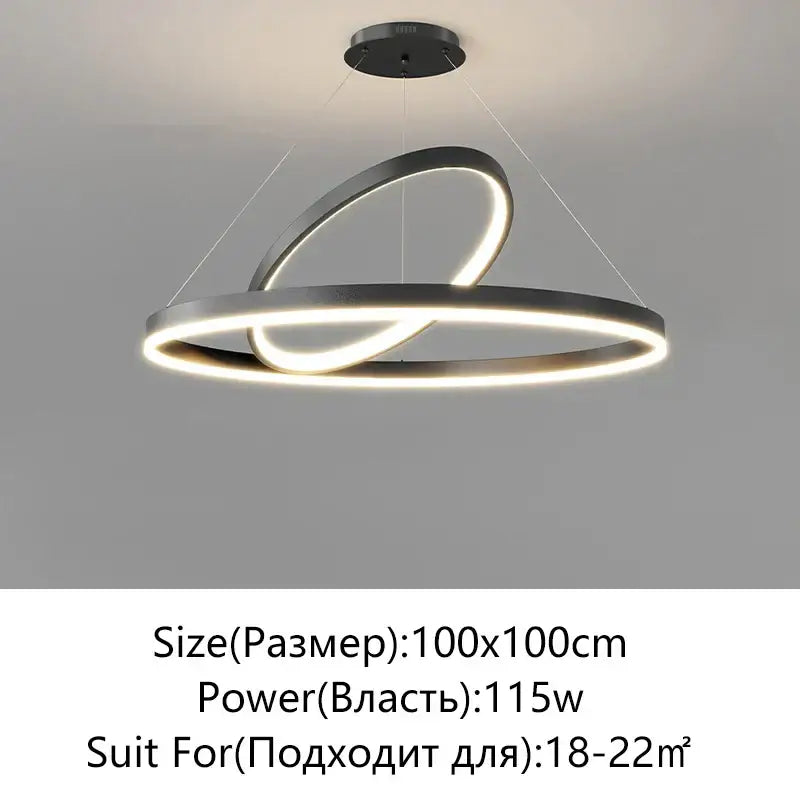 Modern black decorbites irregular ceiling chandelier with two interlocking LED rings emitting warm glow for living room