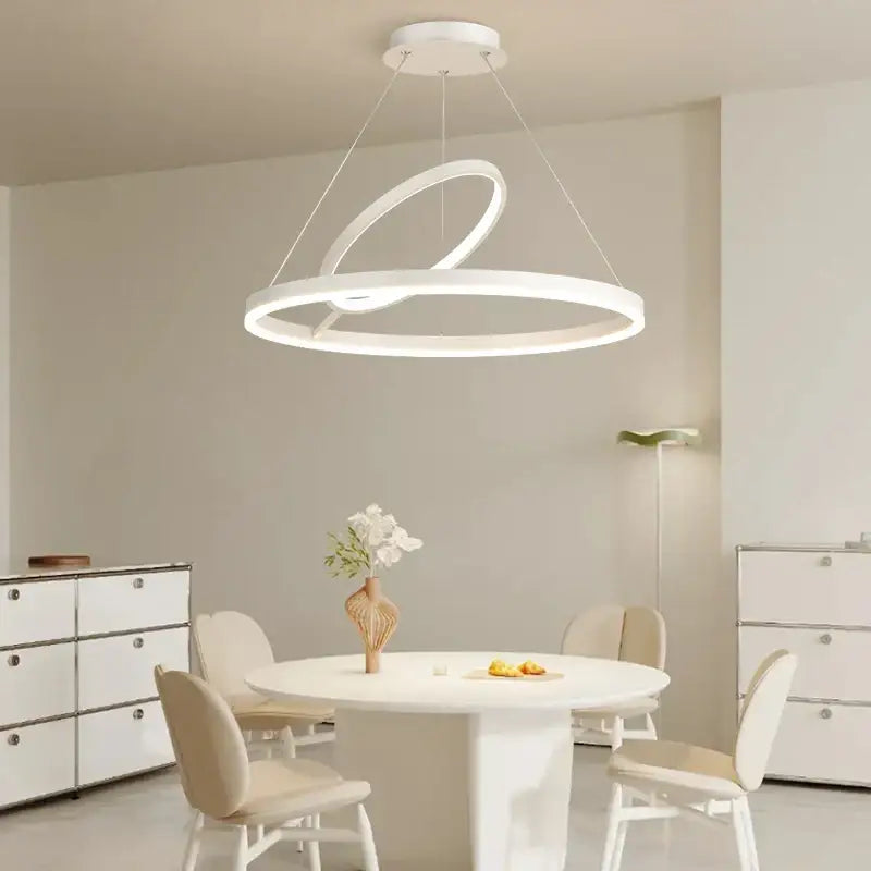 Modern white led chandelier with sleek interlocking rings for living room decorbites irregular ceiling chandelier