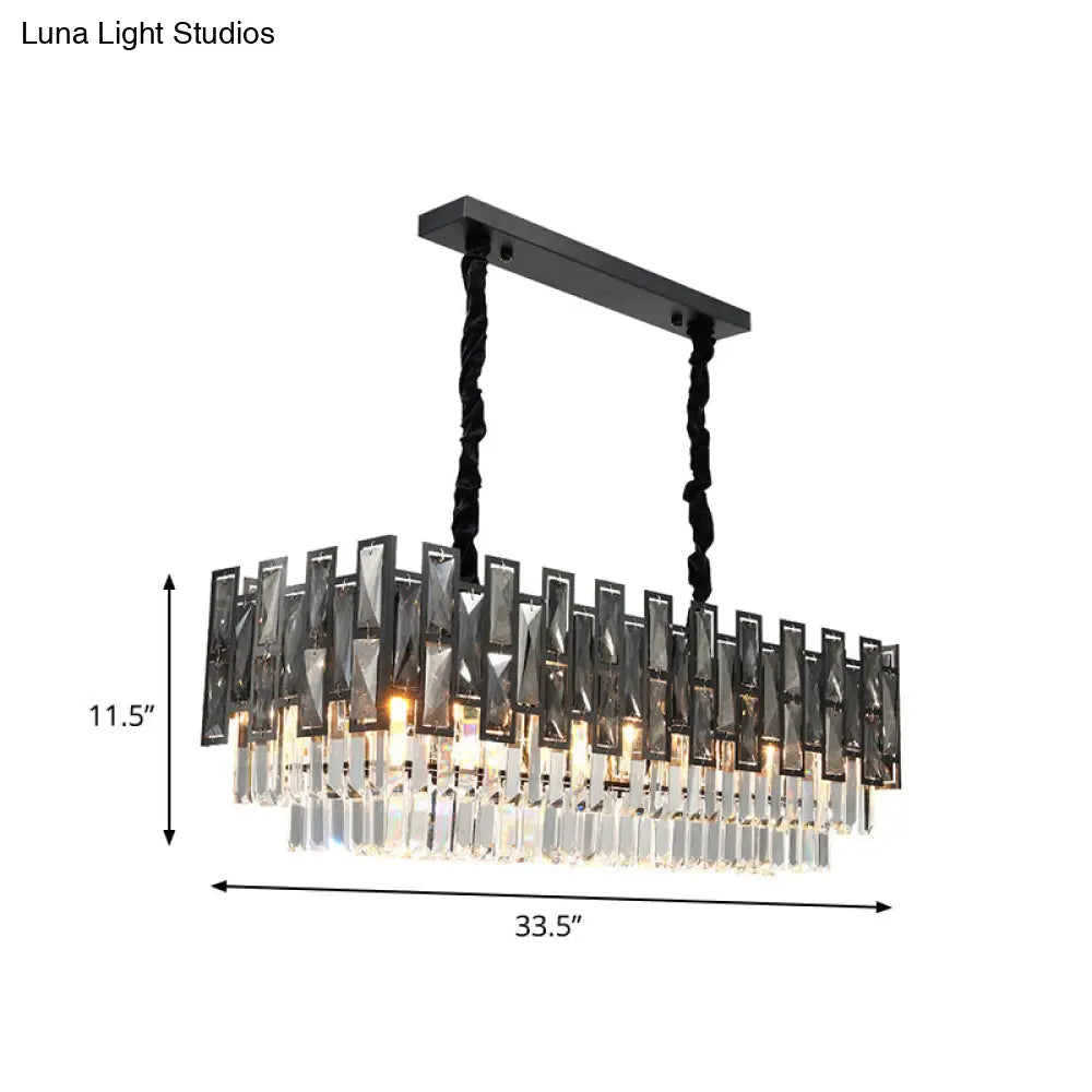 DecorBites™ Modern Black Island Pendant Lamp with Smoke Faceted Crystal Prism Layers