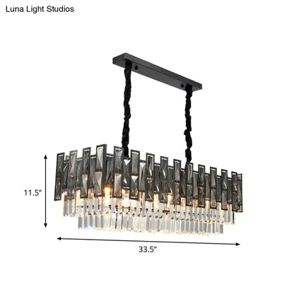 DecorBites™ Modern Black Island Pendant Lamp with Smoke Faceted Crystal Prism Layers