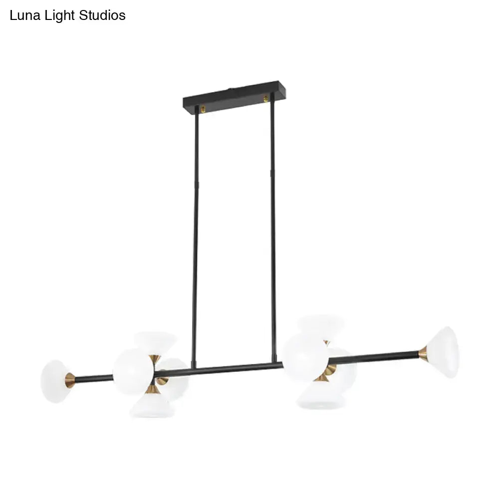 Decorbites contemporary black metal island pendant ceiling light with brass accents and frosted glass shades