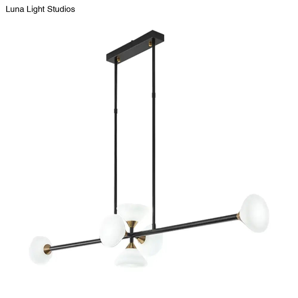 Decorbites contemporary 6-head black and brass island pendant ceiling light with frosted glass globe shades