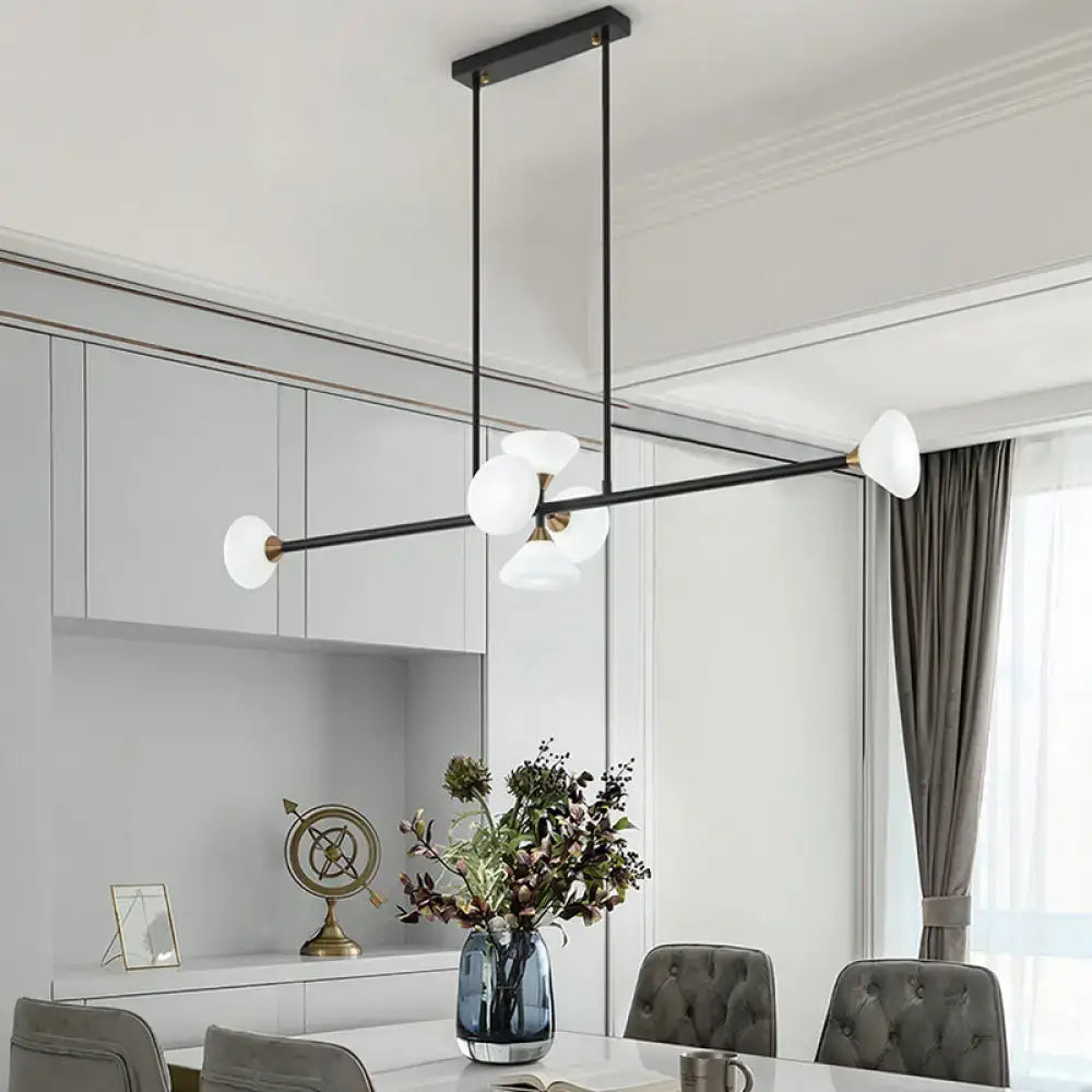 DecorBites contemporary black metal island pendant ceiling light with frosted white glass globe shades