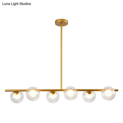 Modern black gold island pendant with five clear glass globe bulbs for dining room lighting fixtures