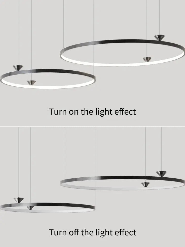 Modern black italian style annular pendant lamp with sleek metallic frames and illuminated rings for dining room decorbites italian style