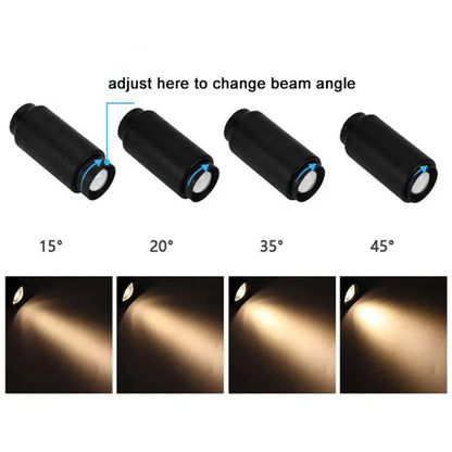 Modern black knob switch led gooseneck reading lamp with black cylindrical spotlight adjustable from 15 to 45 degrees