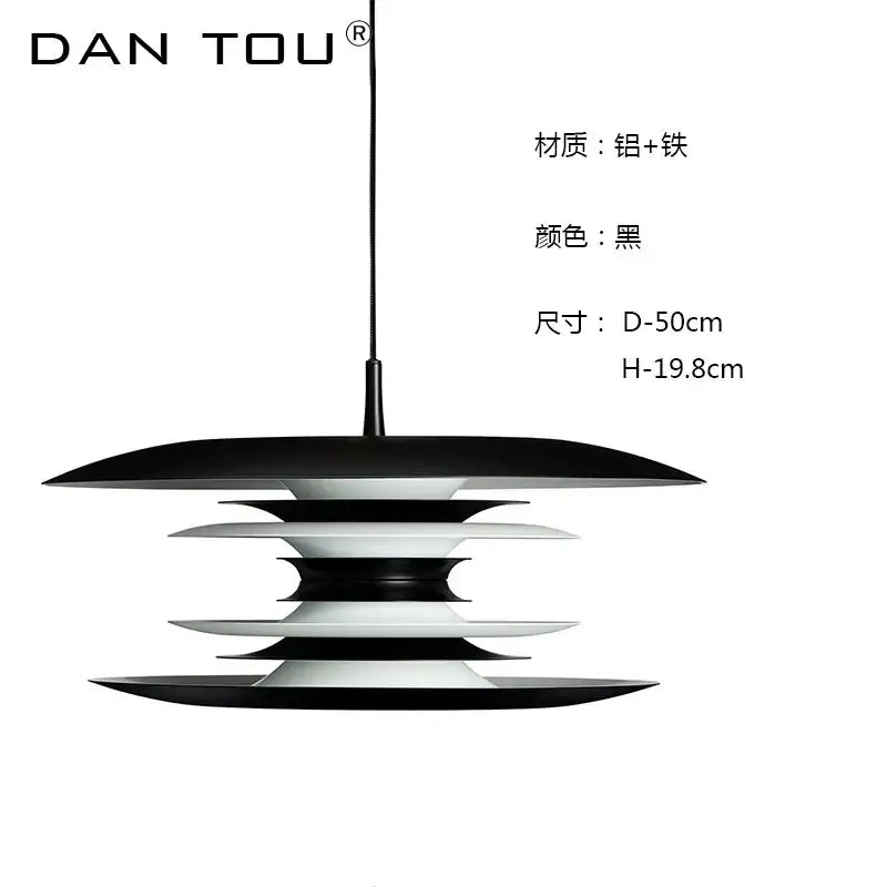 Modern black and white layered pendant light with tiered iron art flying design made of aluminum and iron for dining room decorbites iron art