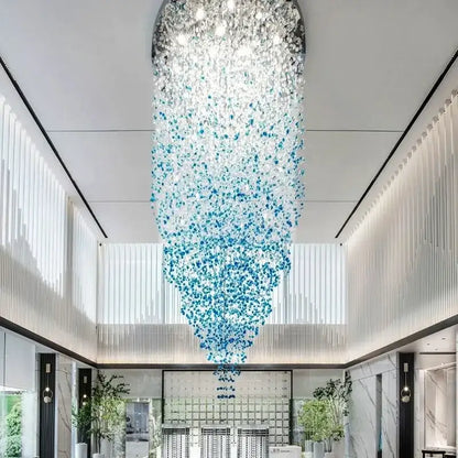 Modern black leaf crystal led chandelier staircase pendant light with cascading clear and blue glass decorbites crystal led design