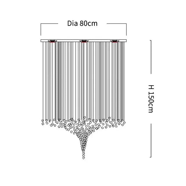 Modern black leaf crystal led chandelier staircase pendant light with 80cm diameter and cascading decorbites crystal strands