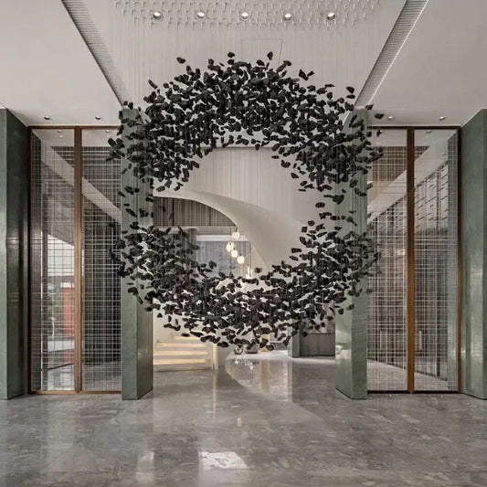 Modern black leaf crystal led chandelier staircase pendant light featuring decorbites crystal led sculptural design