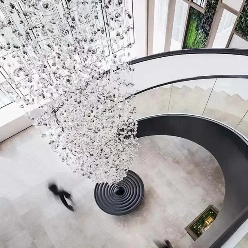 A modern black leaf crystal led chandelier with cascading sculptural design for staircase decorbites crystal led light