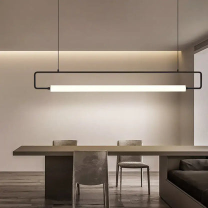 Modern black rectangular pendant led ceiling light with minimalist design for dining table island lighting