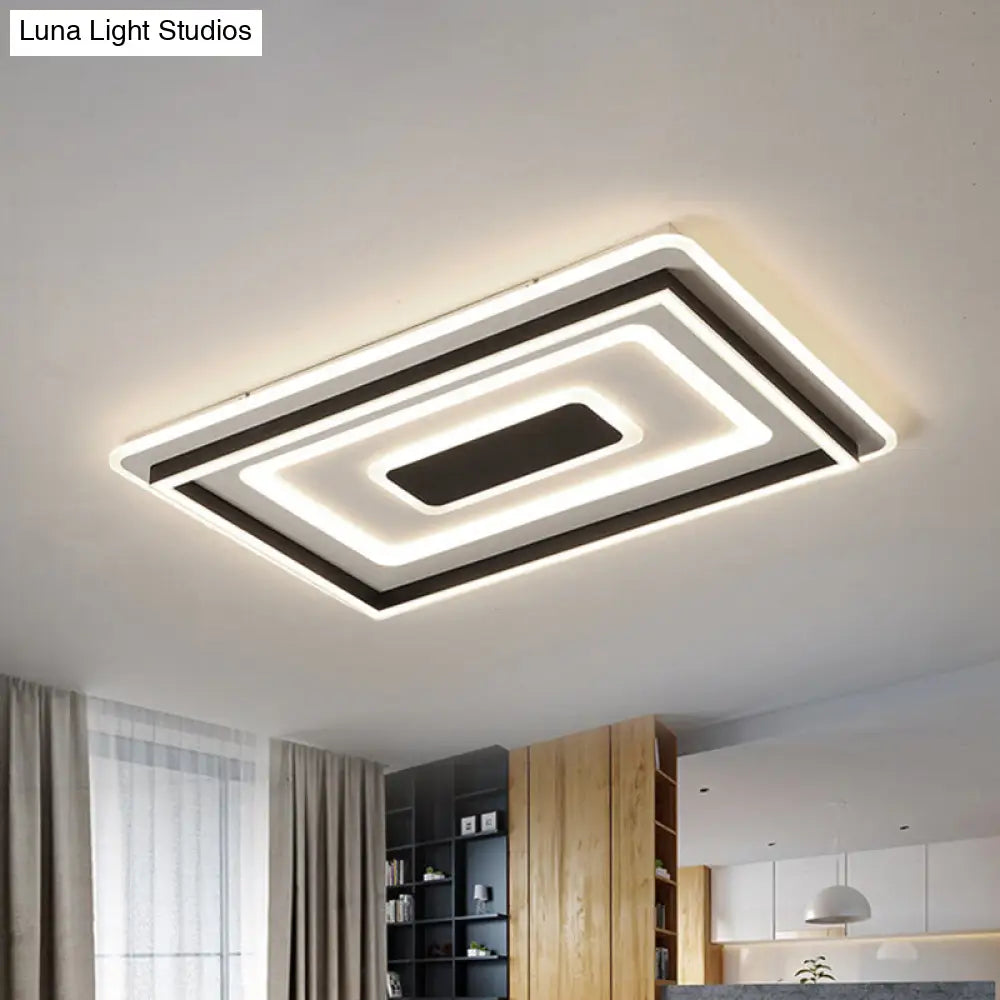 DecorBites™ DecorBites™ Modern Black LED Ceiling Lamp - Tiered Rectangle Design, Flush-Mount Light Fixture for Sitting Room, Warm/White Light