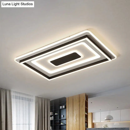 DecorBites™ DecorBites™ Modern Black LED Ceiling Lamp - Tiered Rectangle Design, Flush-Mount Light Fixture for Sitting Room, Warm/White Light