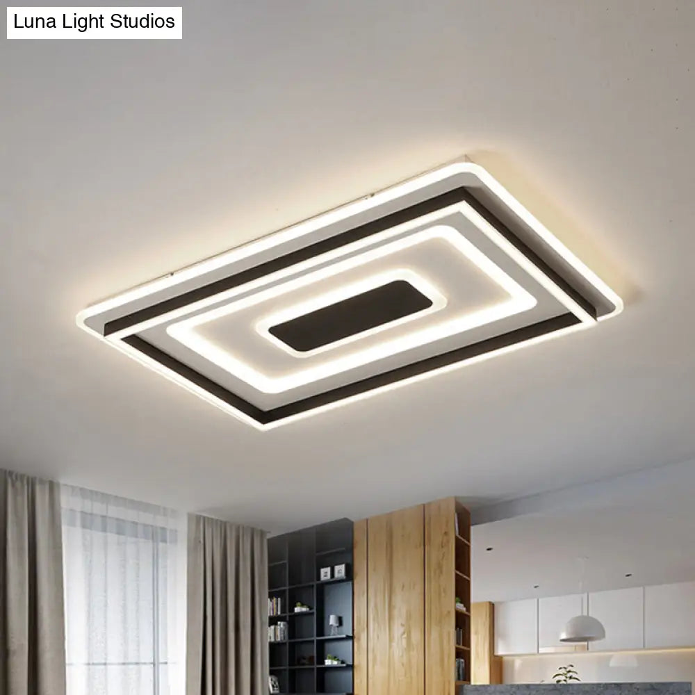 DecorBites™ DecorBites™ Modern Black LED Ceiling Lamp - Tiered Rectangle Design, Flush-Mount Light Fixture for Sitting Room, Warm/White Light