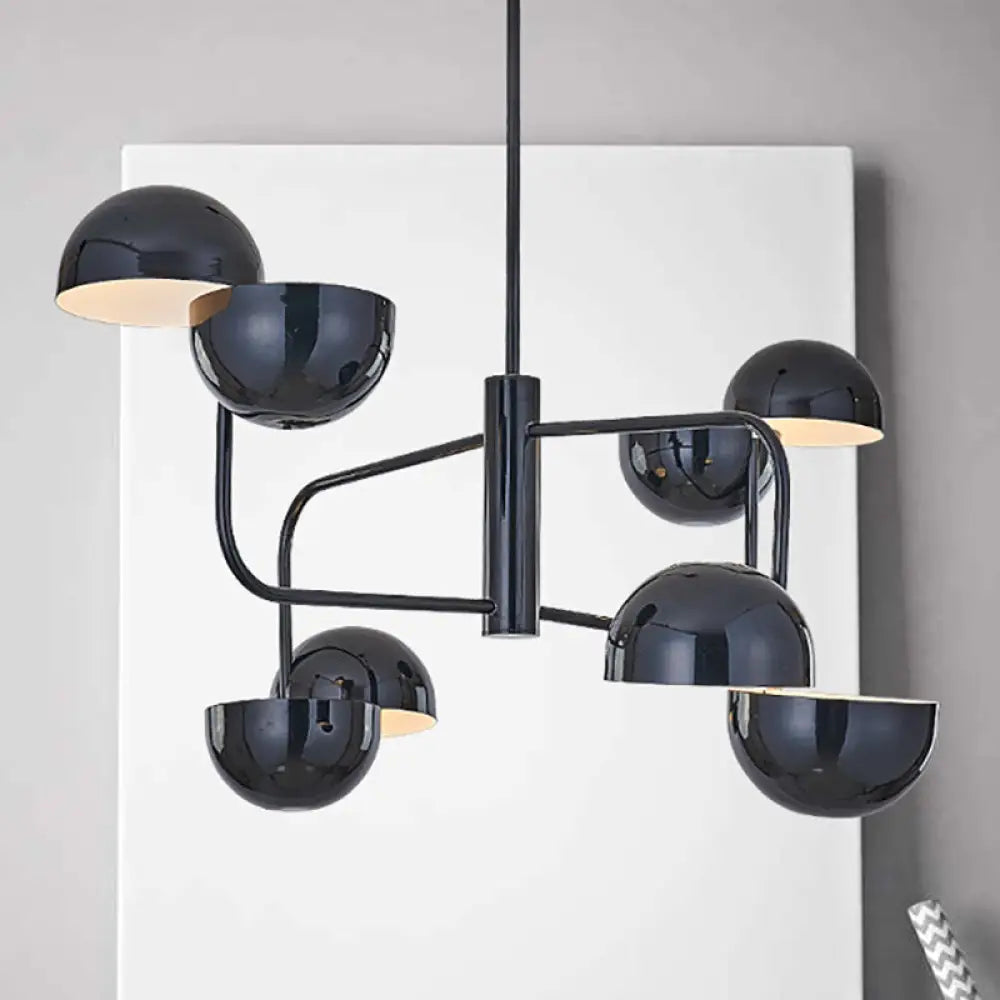 Lámpara de araña LED moderna negra - Colgante de oficina de 8 luces con pantalla de hierro en forma de cúpula