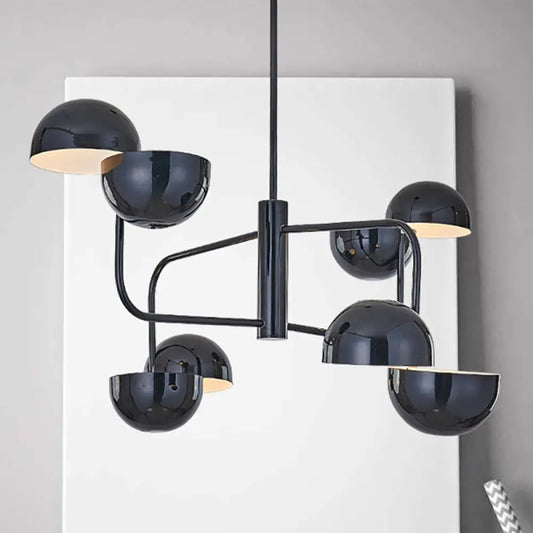 Lámpara de araña LED moderna negra - Colgante de oficina de 8 luces con pantalla de hierro en forma de cúpula