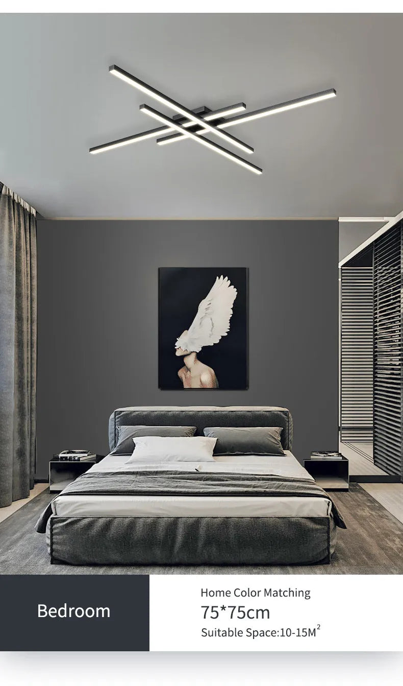 Modern Black LED Chandelier Lights for Bedroom and Living Room