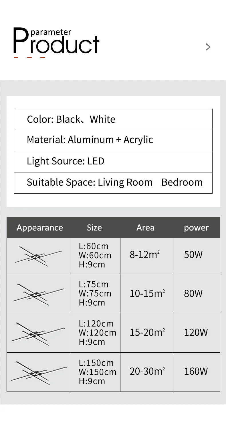 Modern Black LED Chandelier Lights for Bedroom and Living Room