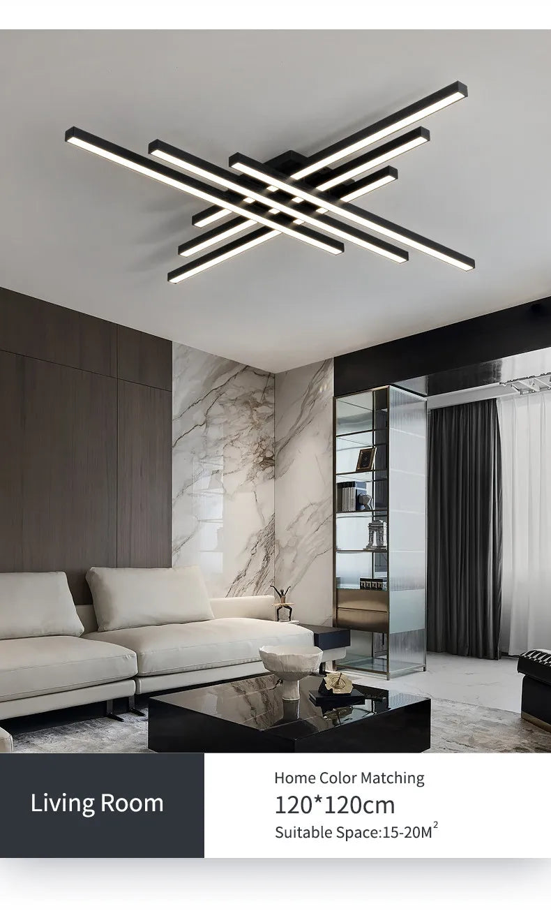 Modern Black LED Chandelier Lights for Bedroom and Living Room