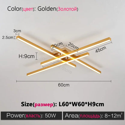 Modern Black LED Chandelier Lights for Bedroom and Living Room - Golden 4 heads 60cm / Warm White (3000K)