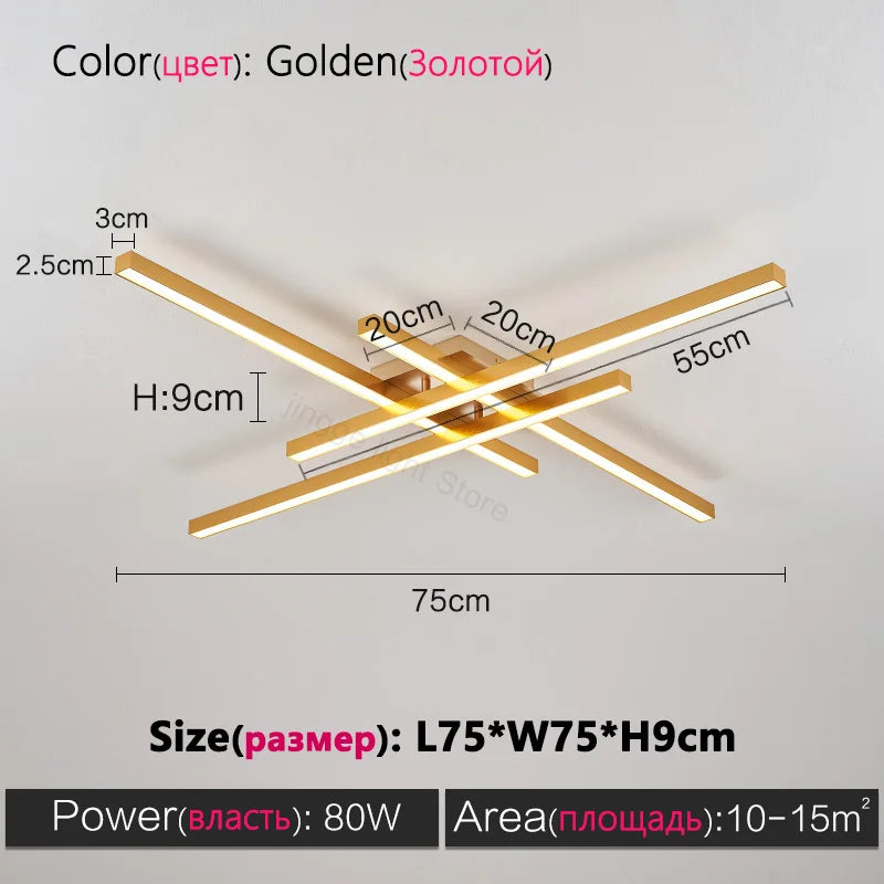 Modern Black LED Chandelier Lights for Bedroom and Living Room - Golden 4 heads 75cm / Warm White (3000K)