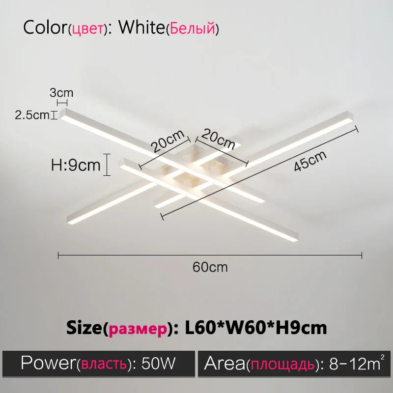 Modern Black LED Chandelier Lights for Bedroom and Living Room - White 4 heads 60cm / Neutral light(4000K)
