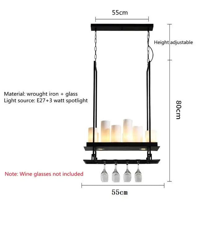 Modern black led chandelier with glass led wine glass rack and adjustable height for dining room lighting