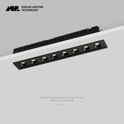 Modern black led grille downlight featuring a rectangular recessed design with six circular bulbs for office ceilings