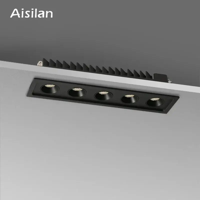Modern black led grille downlight recessed ceiling fixture with five circular led bulbs for office lighting