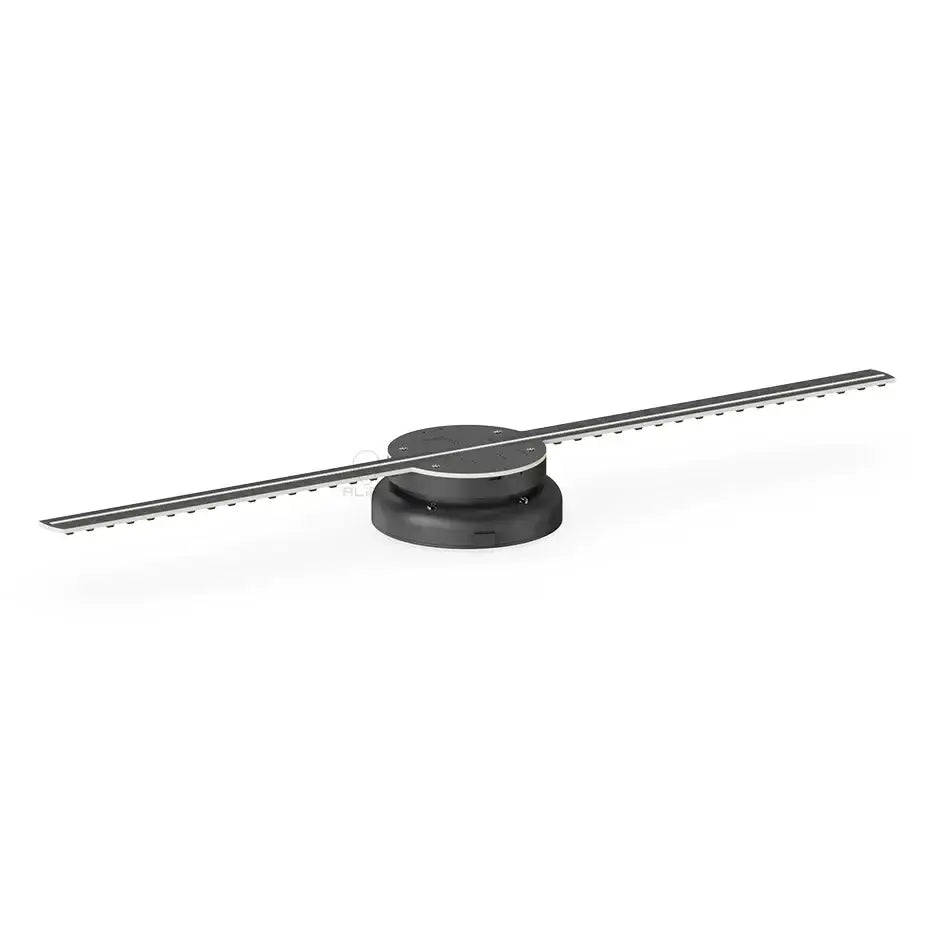 Modern black led hologram fan projector retail display with sleek black and silver rotating stand for living room use decorbites t40