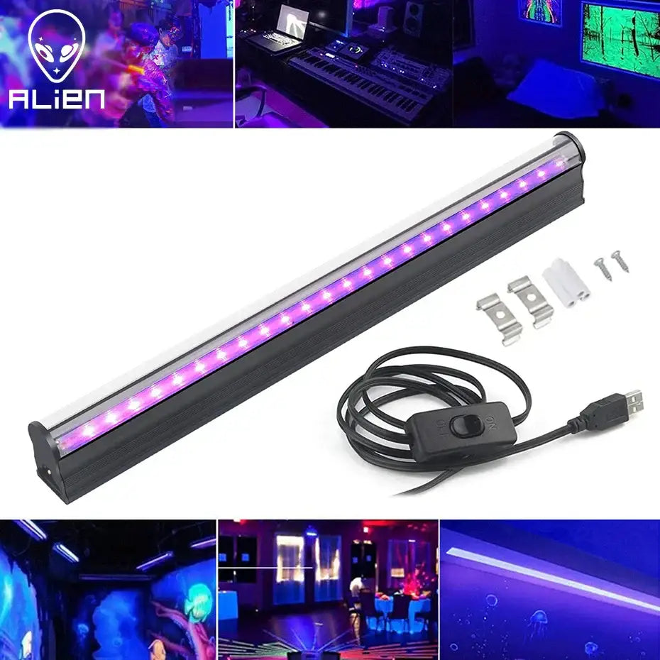 Modern black led black light bar with purple illumination usb power cable and mounting hardware for halloween party decor