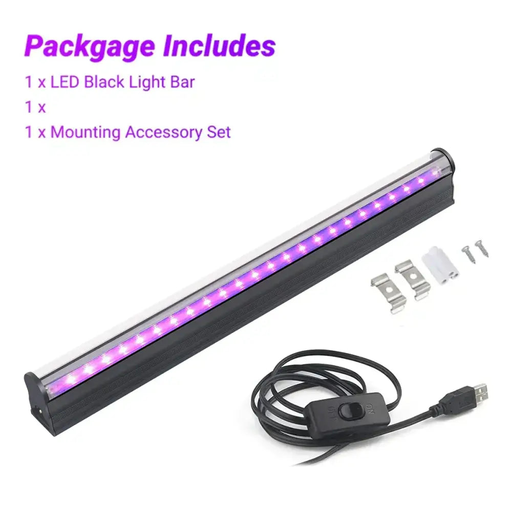 Modern black led black light bar with purple glowing leds and usb power cord for halloween party decor