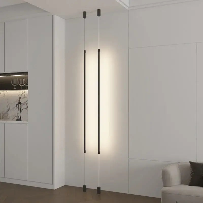 Modern black led pendant light with two vertical illuminated rods for dining room decorbites black modern style