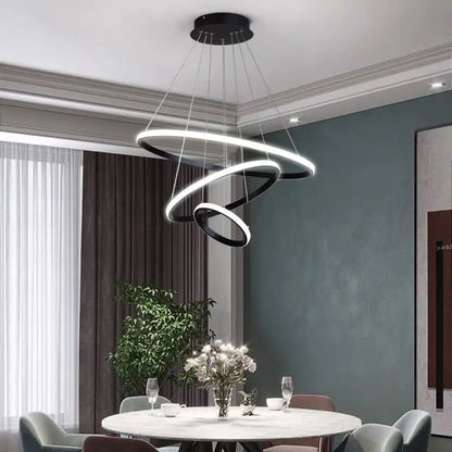 Modern Black LED Pendant Light with Circle Metal Shade - Stylish Parlour Suspension Fixture