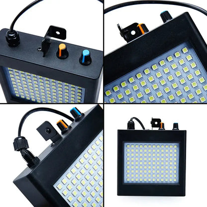 Modern black led rgb white strobe stage lighting panel with bright white leds and orange blue control knobs on top edge