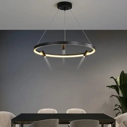Modern black led ring chandelier pendant light with sleek minimalist design and warm led lighting for kitchen use
