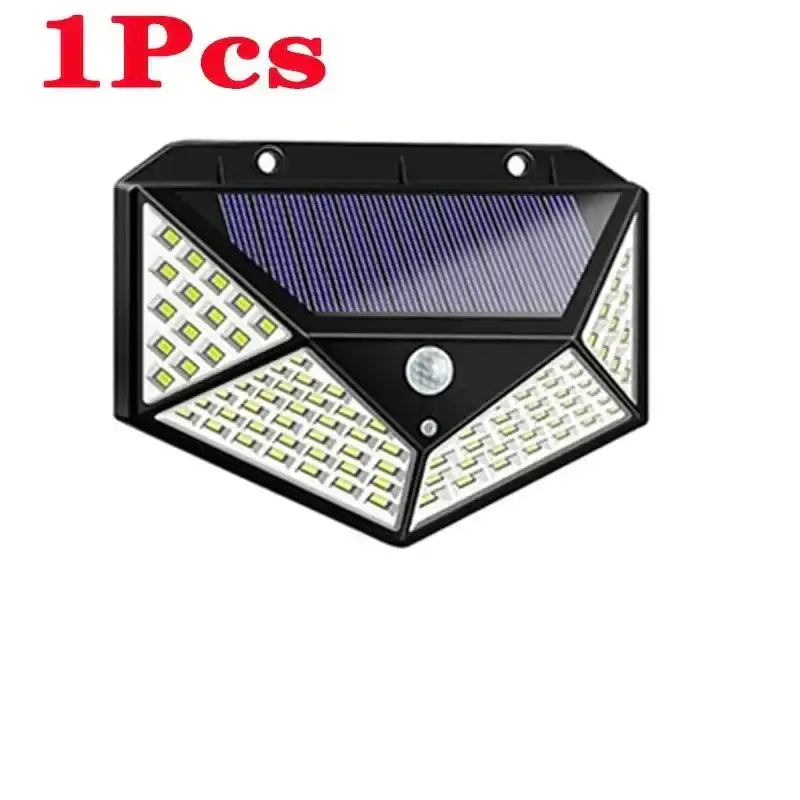 Modern black led solar wall light with triangular design multiple bright white leds and integrated purple solar panel