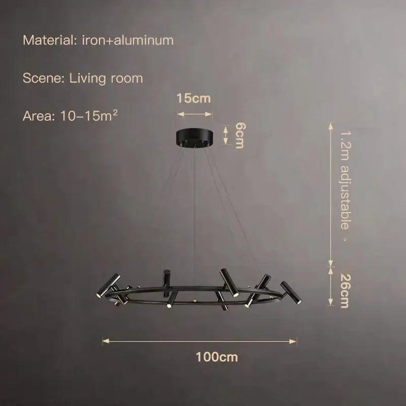 Modern black led spot chandelier featuring a circular iron and aluminum frame for living room decorbites black led lighting
