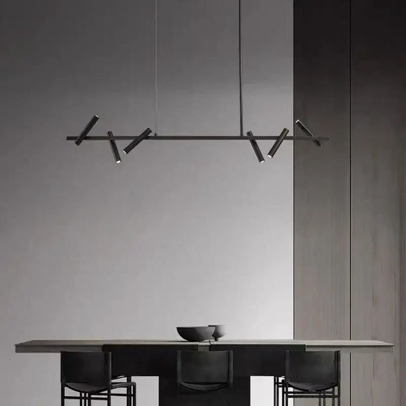Black minimalist linear pendant light with angled metal arms for living room decorbites black led spot chandelier