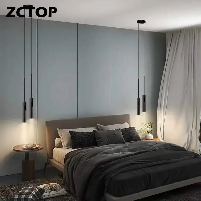 Modern black led spotlight chandelier with sleek cylindrical design for living room pendant lighting