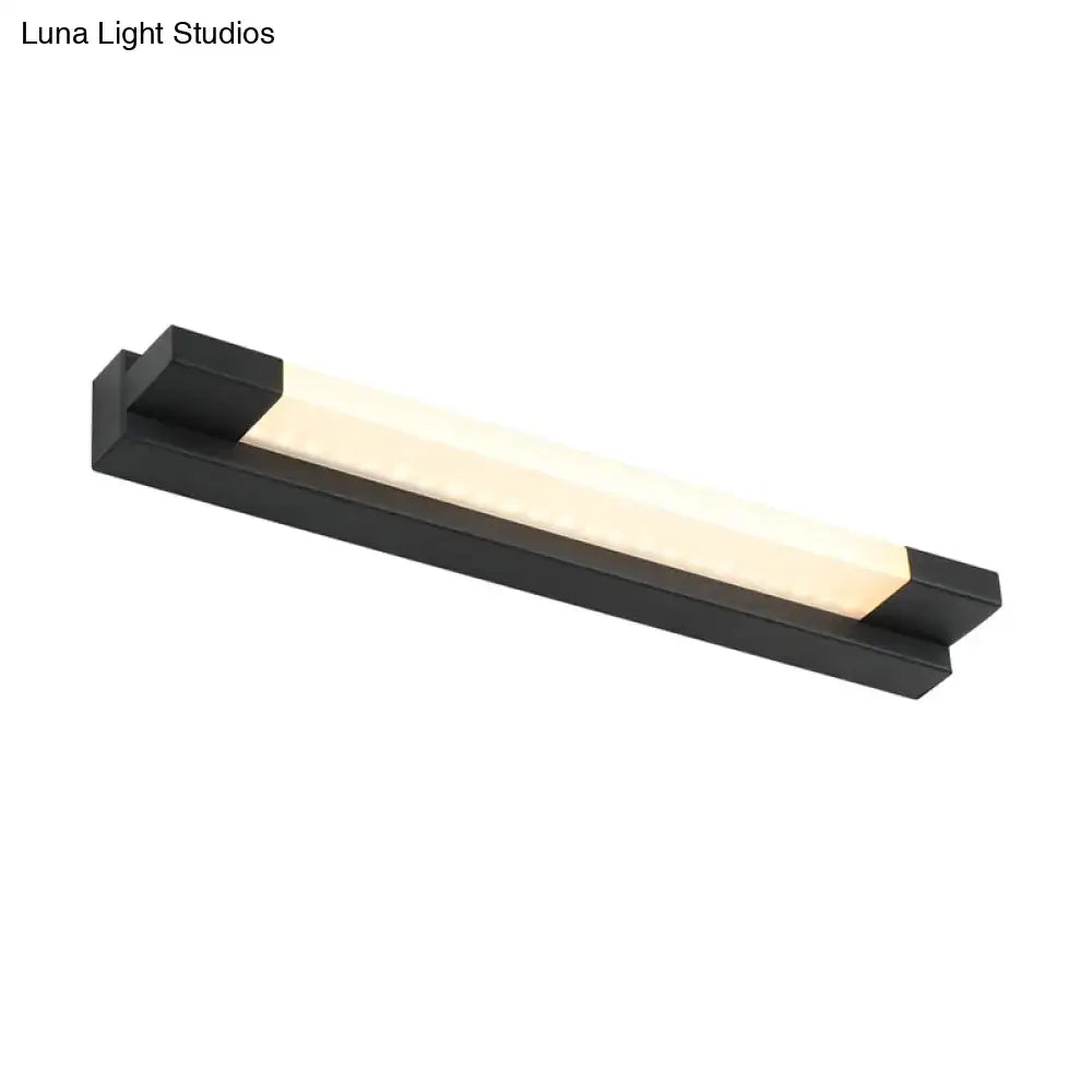 Modern black led vanity mirror light with sleek rectangular design and warm white illumination ideal for bathroom use
