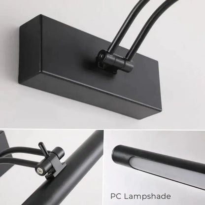 Modern black matte-finished wall lamp with adjustable arms and pc lampshade for vanity wall bathroom use