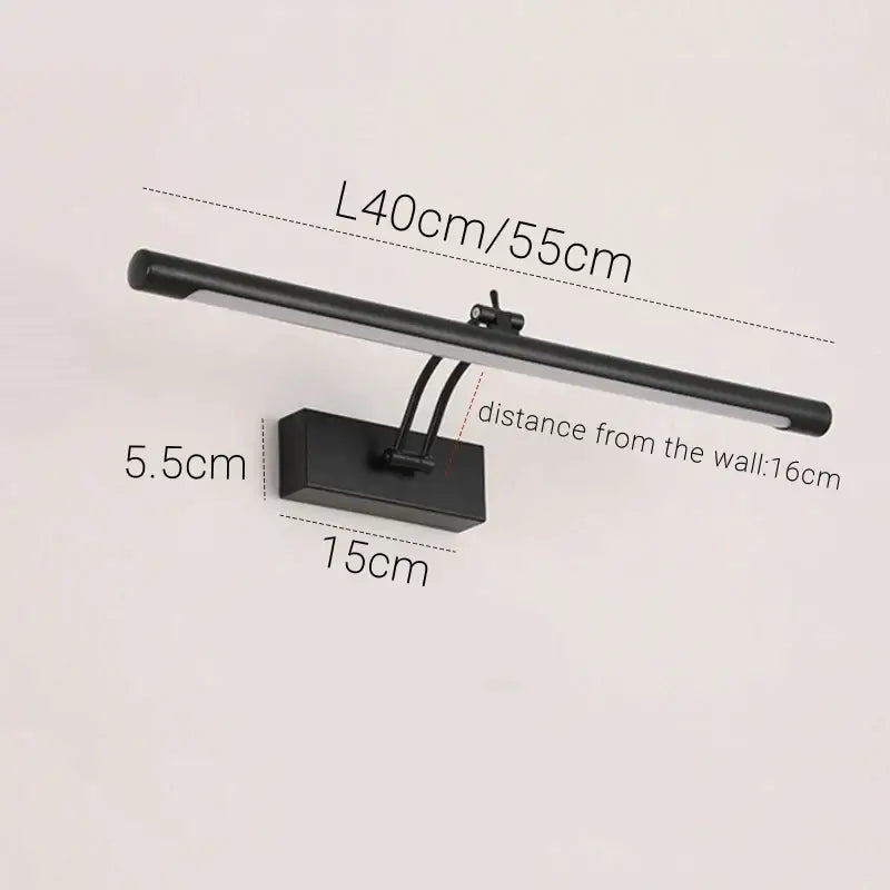 Modern black matte led vanity wall lamp with adjustable arm and sleek rectangular design for bathroom wall lamp use