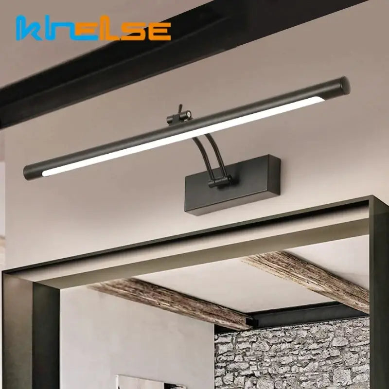 Black metal wall lamp with adjustable arm and rectangular base modern vanity wall lamp for bathroom use
