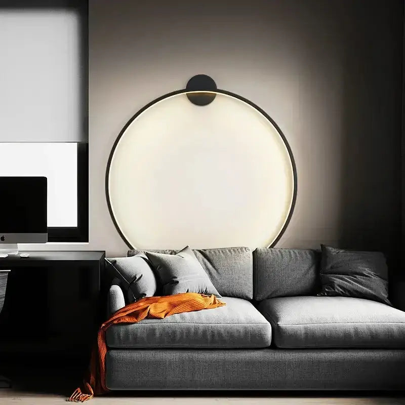 Modern black led wall circle light with sleek frame and warm glow for living room wall circle lights
