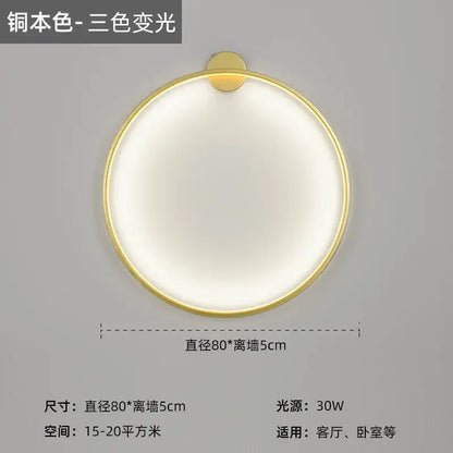 Modern black led wall circle light with gold-toned frame and soft white glow for living room wall circle lights