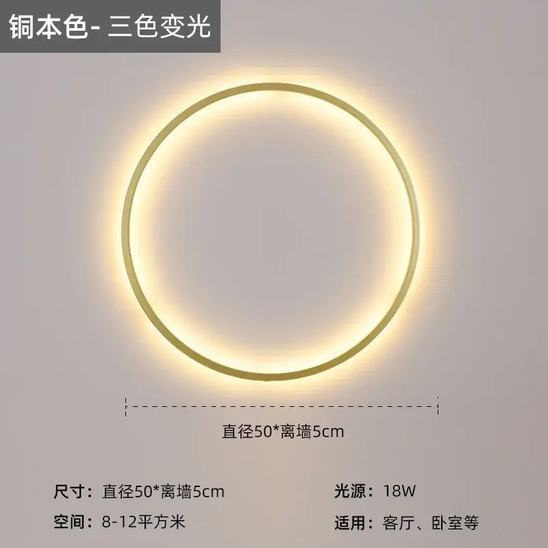 Modern black led wall circle light in copper with three-color changing glow for living room wall circle lights