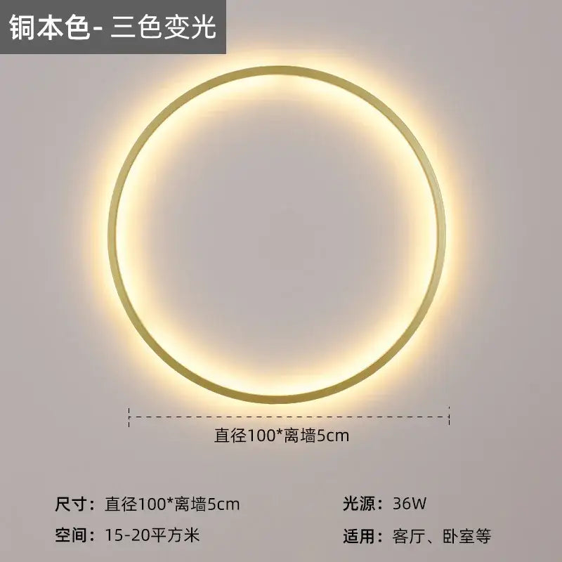 Copper-colored modern led wall circle light with three-color changing glow for living room wall circle lights installation